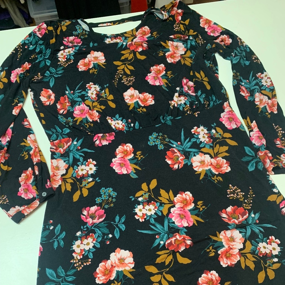 Ann Taylor Dress Black with Flowers
